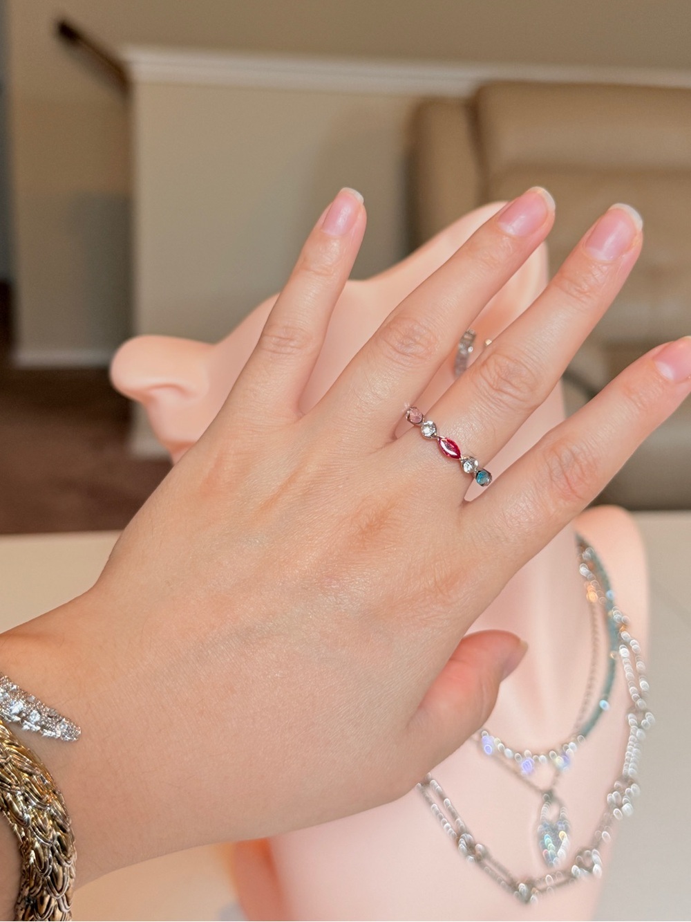 Silver Multi-Gemstone Ring - Pink & Blue